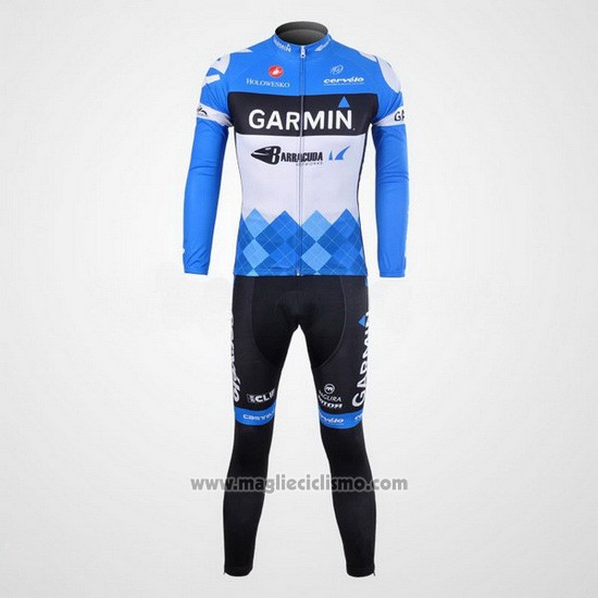 2012 Abbigliamento Ciclismo Garmin Cervelo Bianco e Celeste Manica Lunga e Salopette